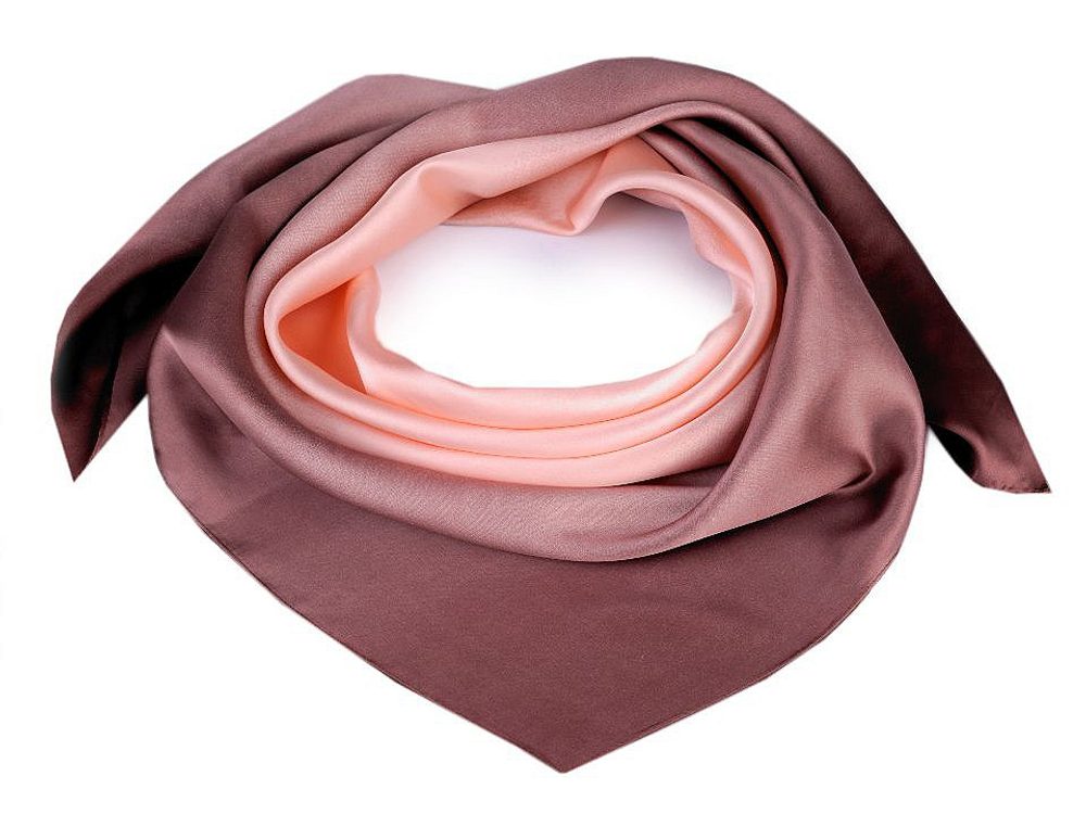 Saténový šátek duha 90x90 cm - 1 růžová mlhově hnědá