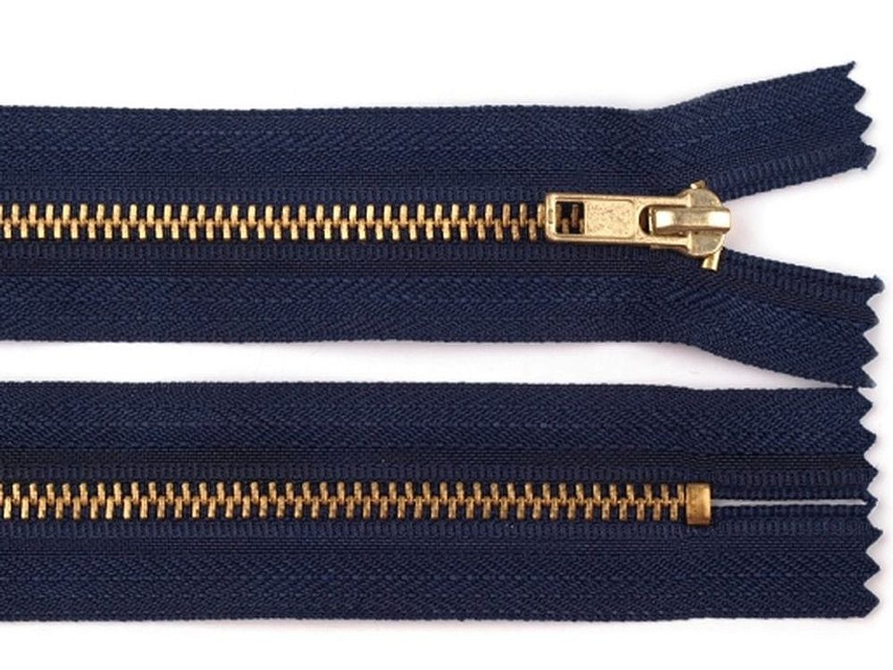 Kovový / mosazný zip šíře 4 mm délka 20 cm kalhotový - 330 modrá tmavá