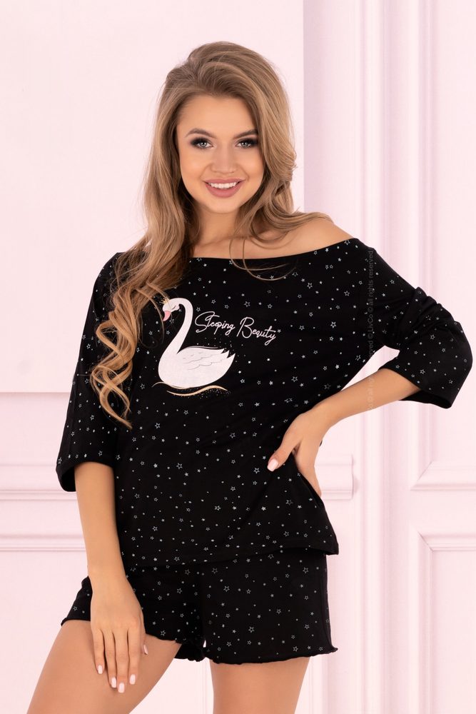 Dámské pyžamo Snowflake Swan - LivCo Corsetti - L/XL - černá