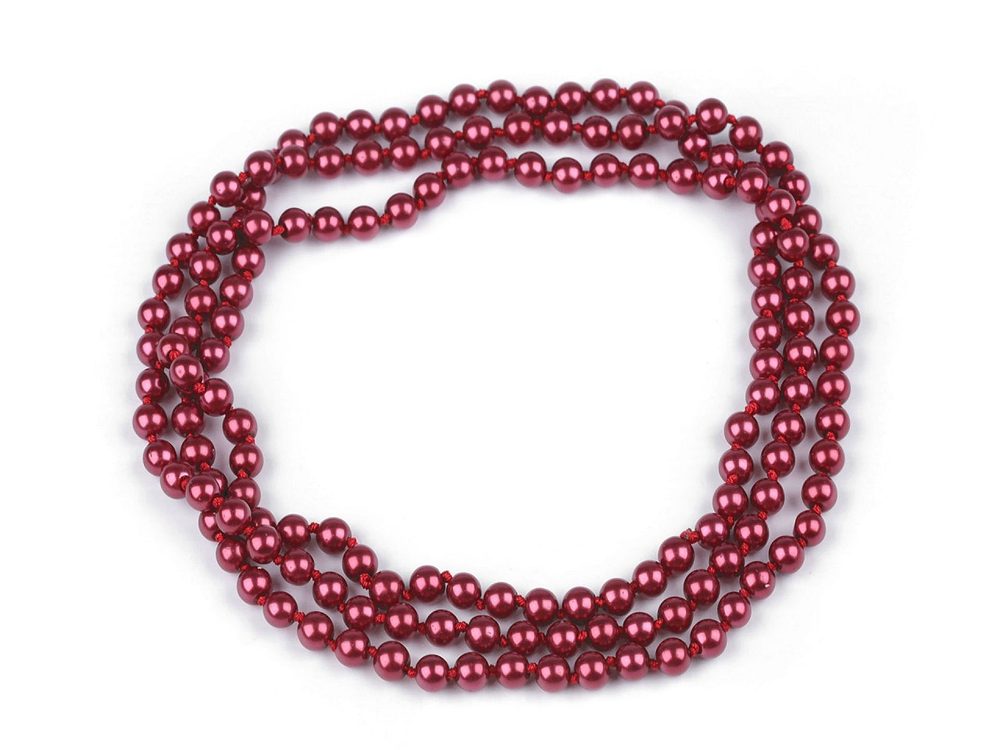 Perlový náhrdelník dlouhý, retro - 3 bordó sv.