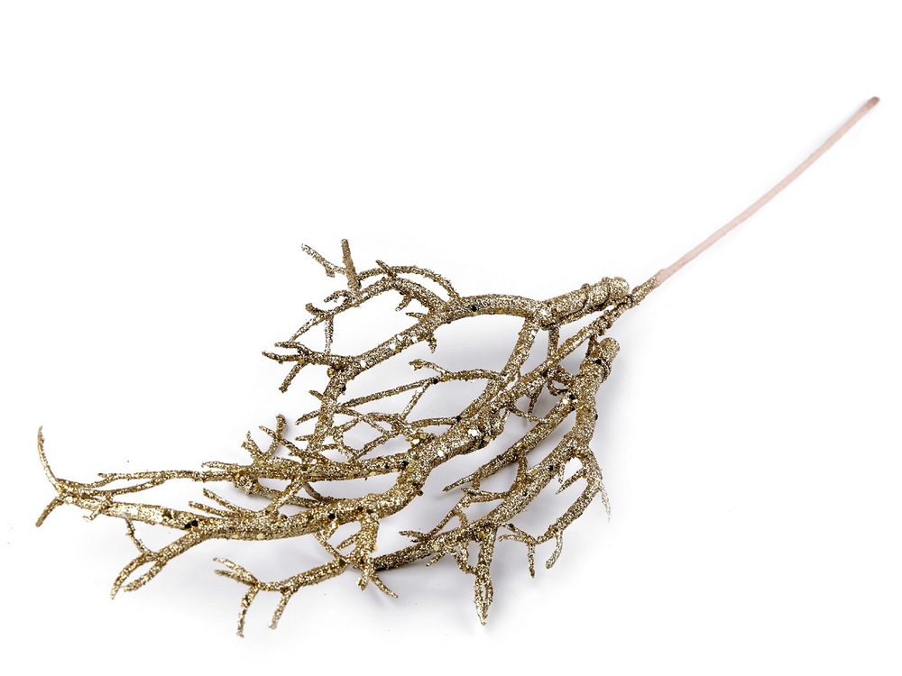 Vánoční větev dlouhá s glitry - 2 zlatá