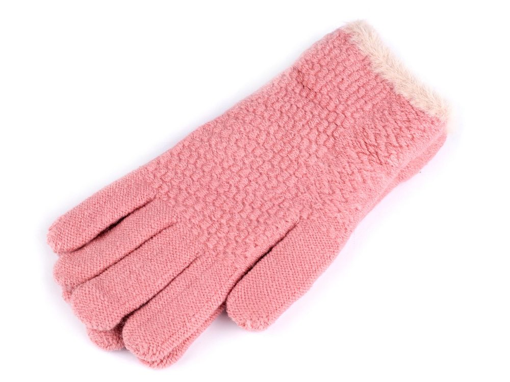 Dámské rukavice pletené s kožíškem - 7 pudrová