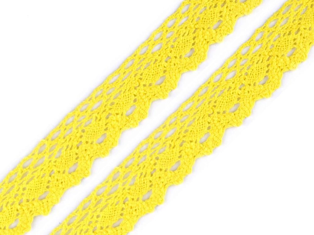 Bavlněná krajka šíře 28 mm paličkovaná METRÁŽ - 19 žlutá