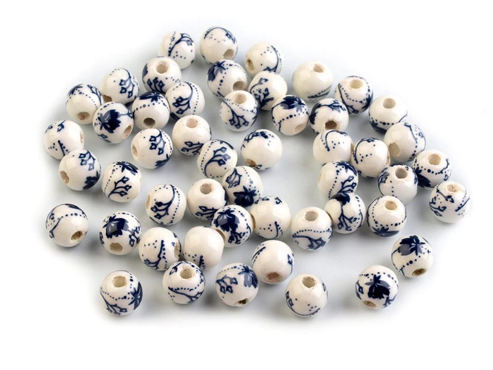 Porcelánové korálky s květy Ø6 mm 10ks - 6 modrá temná