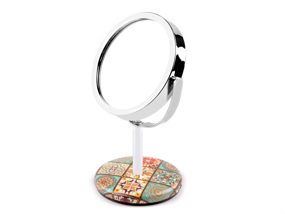 Kosmetické zrcátko stolní mandaly s broušenými kamínky 15 cm - 4 mint lososová