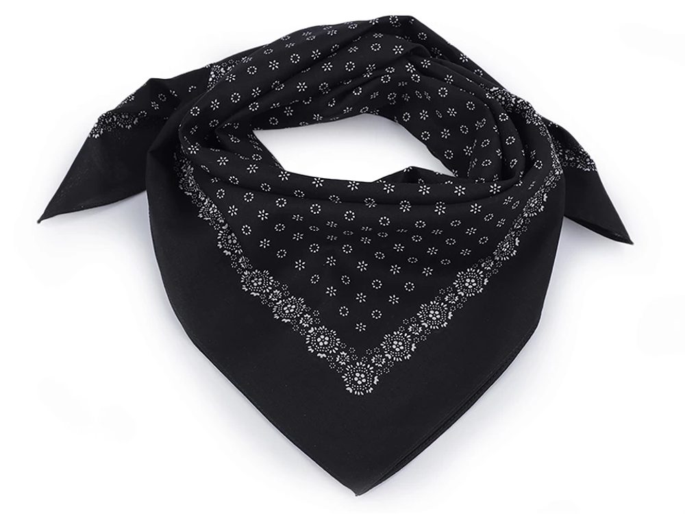 Bavlněný šátek drobné květy 70x70 cm - 3 černá bílá