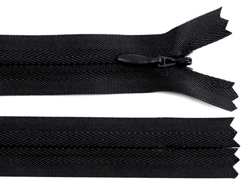 Zip skrytý nedělitelný 3 mm délka 22 cm - 322 černá