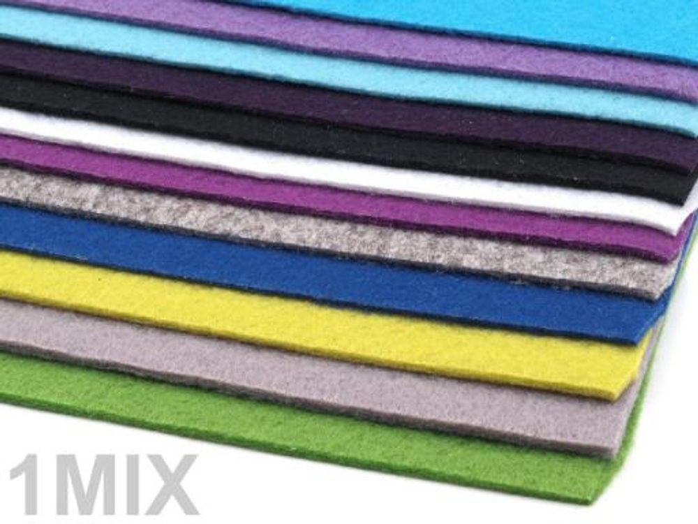 Látková dekorativní plsť / filc 20x30 cm MIX 12 KUSŮ - 1 mix