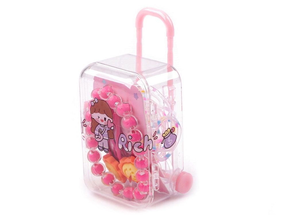 Dětský náramek, pukačky a gumičky v boxu kufr - 3 pink slunce