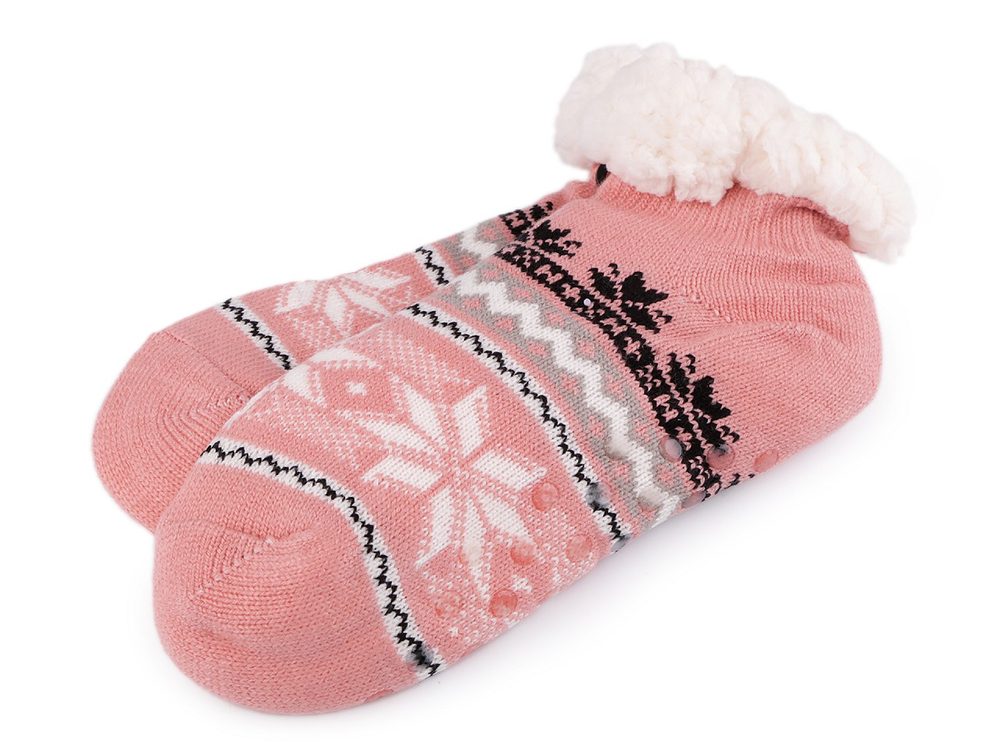 Dámské ponožky zimní s protiskluzem, krátké - 1 (vel. 35-38) pudrová