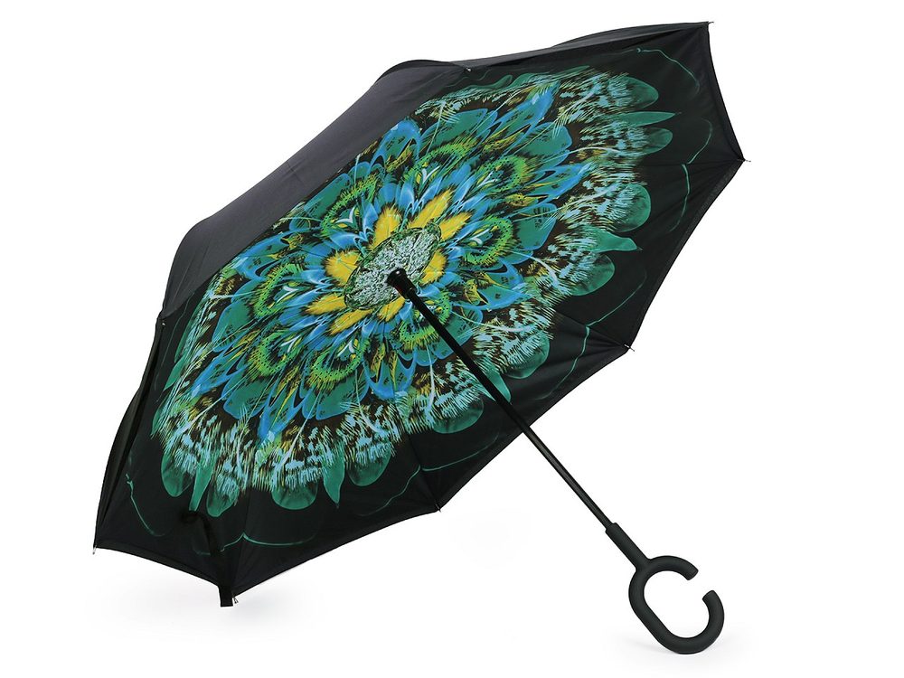 Obrácený deštník dvouvrstvý - 2 zelená páv