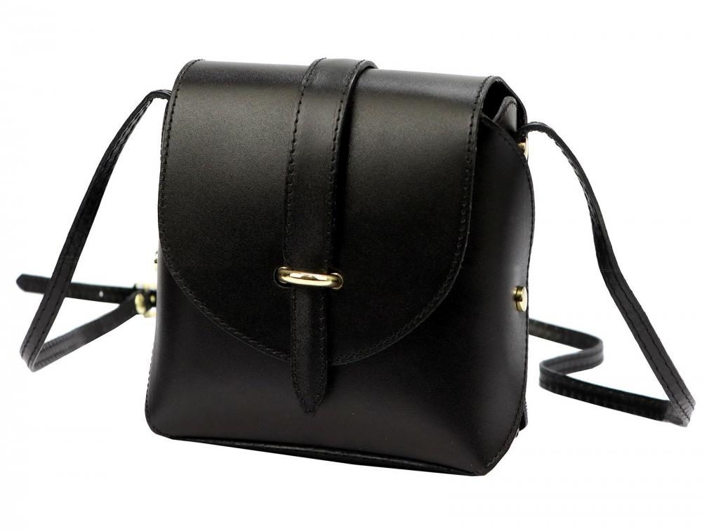 Kožená moderní malá dámská crossbody kabelka černá