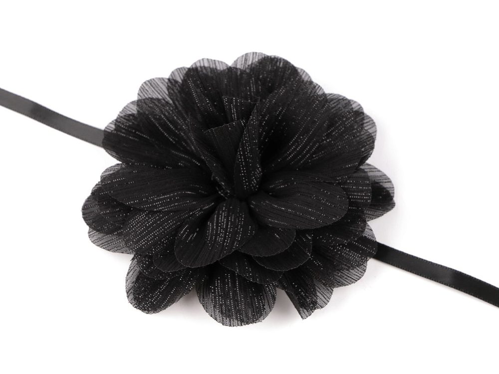 Náhrdelník květ gotický / ozdoba na krk - 2 (Ø10,5 cm) černá lesk