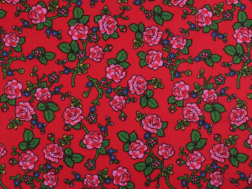 Bavlněná látka / plátno folklor růže METRÁŽ - 1 (22303-2) červená