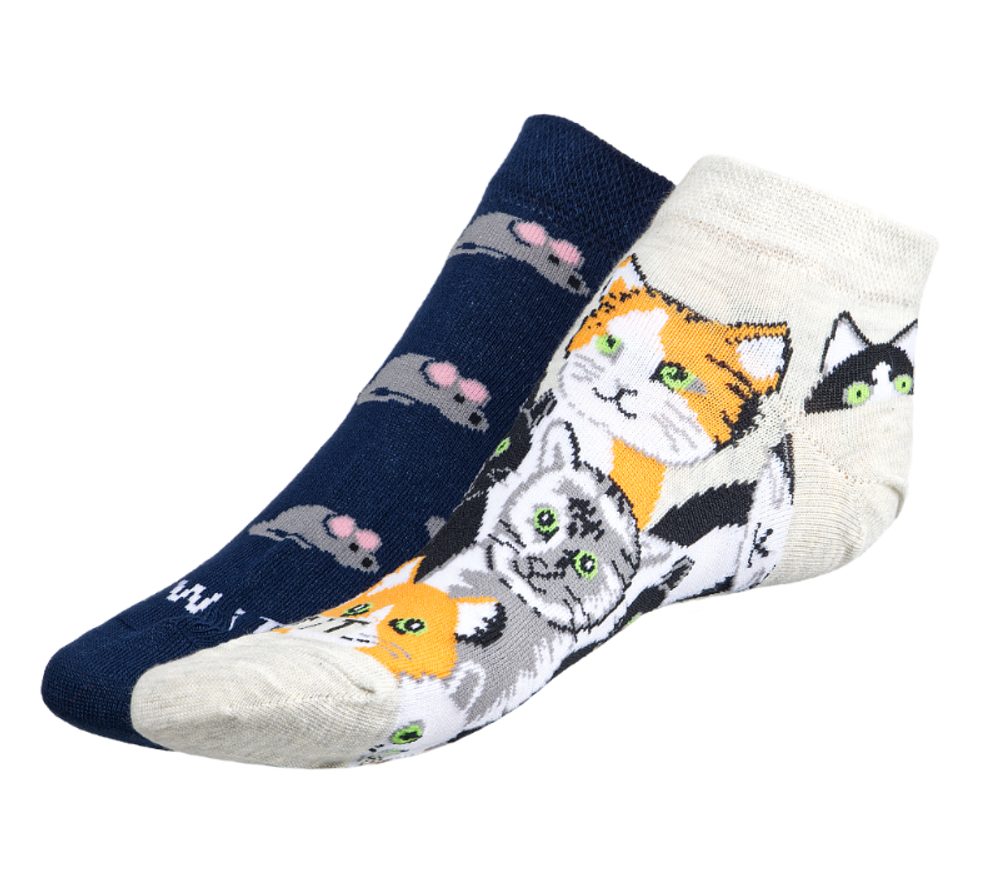 Ponožky nízké Kočka a myš - 35-38 šedá,modrá