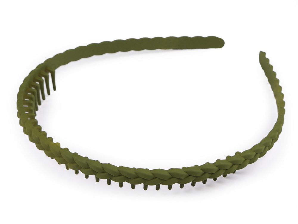 Plastová čelenka do vlasů s hřebínkem - 4 zelená khaki