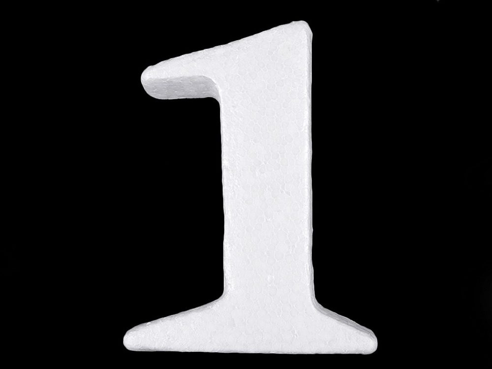 3D číslice výška 14 cm polystyren - 1 bílá