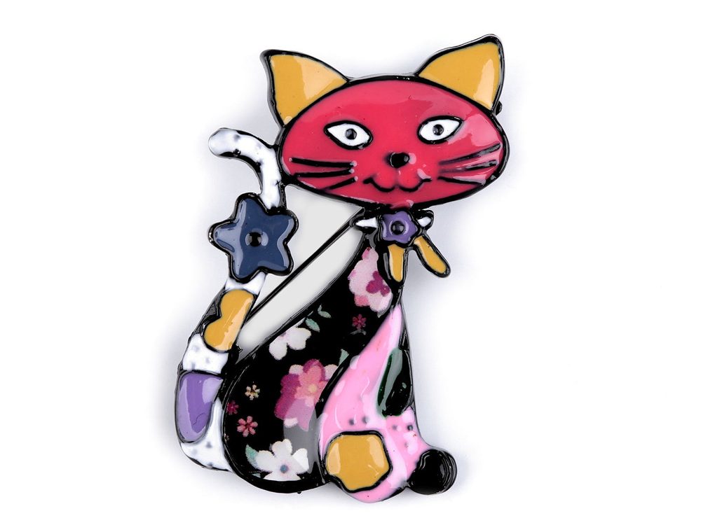 Kovová brož pes, kočka - 7 růžová kočka