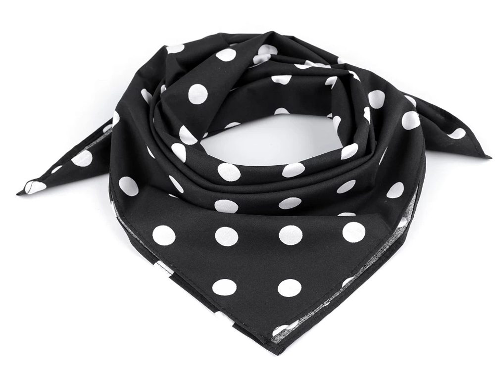 Bavlněný šátek s puntíky 65 x 65 cm - 55 černá bílá