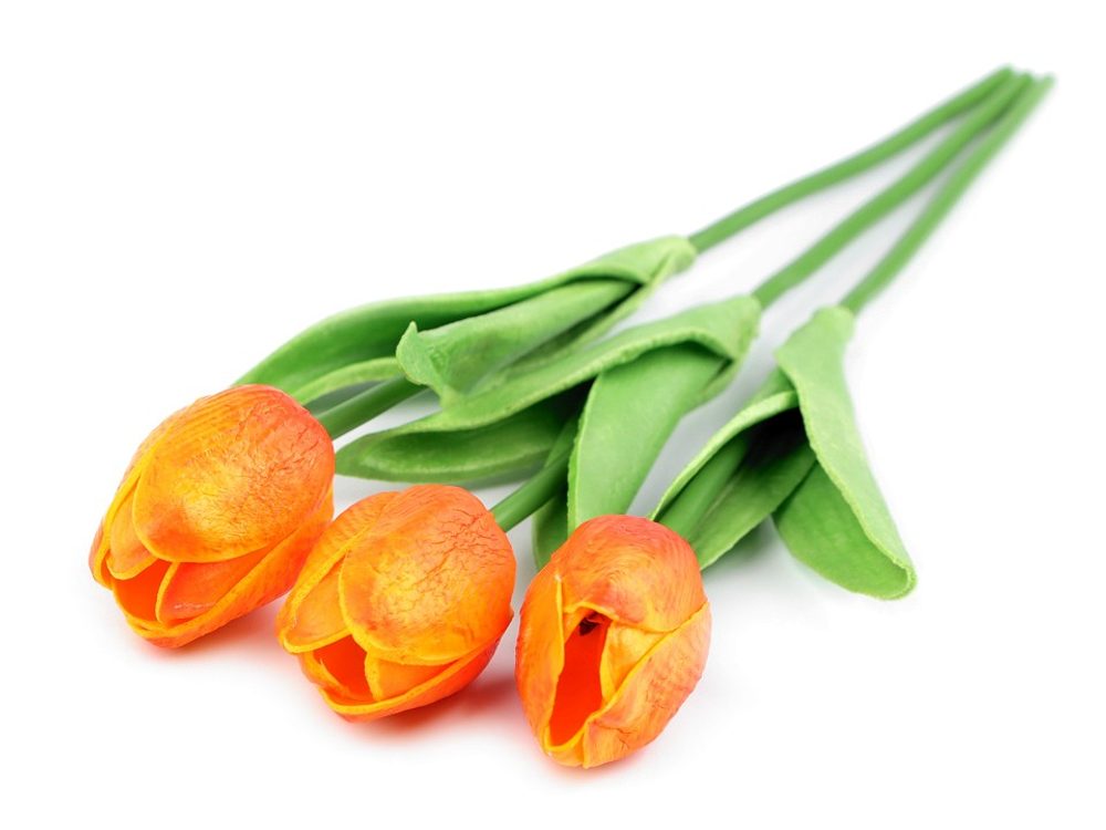 Umělý tulipán 35 CM k aranžování balení 3 KUSY - 4 oranžovožlutá