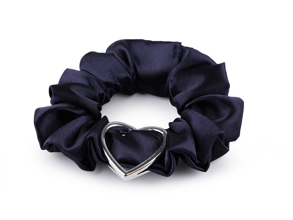 Saténová scrunchie gumička do vlasů / náramek srdce - 6 modrá pařížská