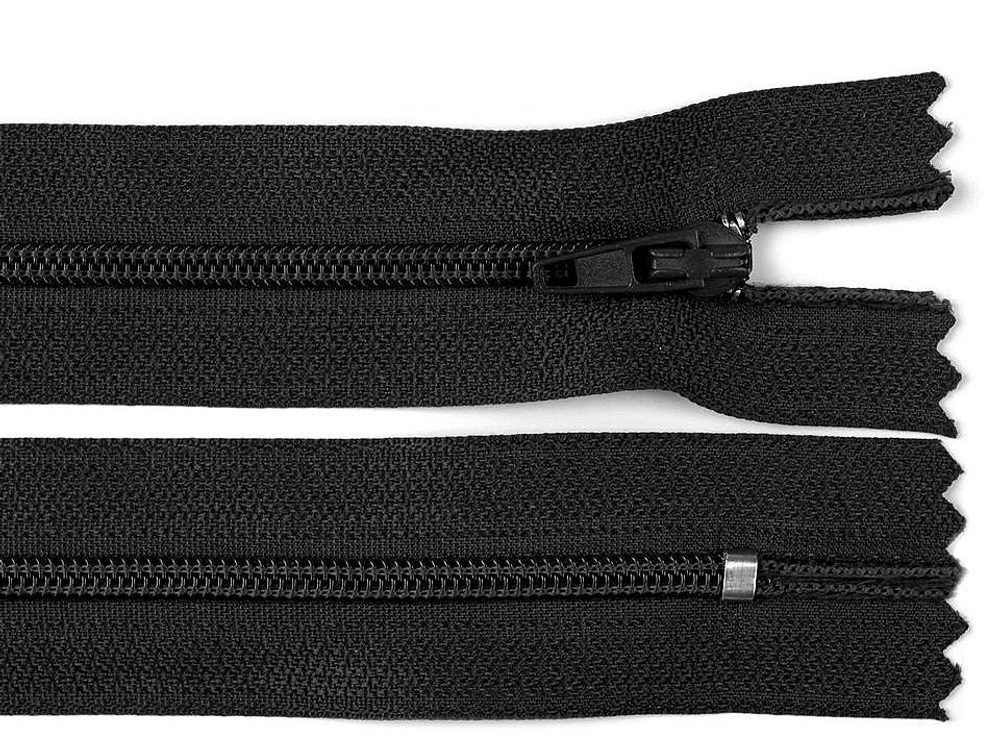 Autolock Spirálový Zip - Šíře 3 mm, Délka 30 cm - Pro Oděvy a Tašky - 322 černá