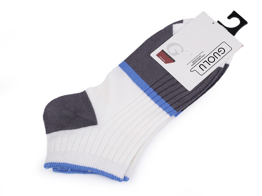Pánské / chlapecké bavlněné ponožky kotníkové - 6 bílo-modrá šedá