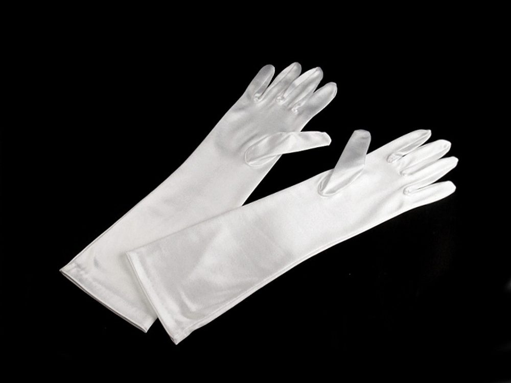 Společenské saténové rukavice 40 cm, 60 cm - 4 (35 cm) bílá