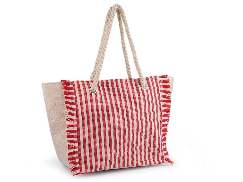 Letní / plážová taška s pruhy 33x52 cm - 2 červená