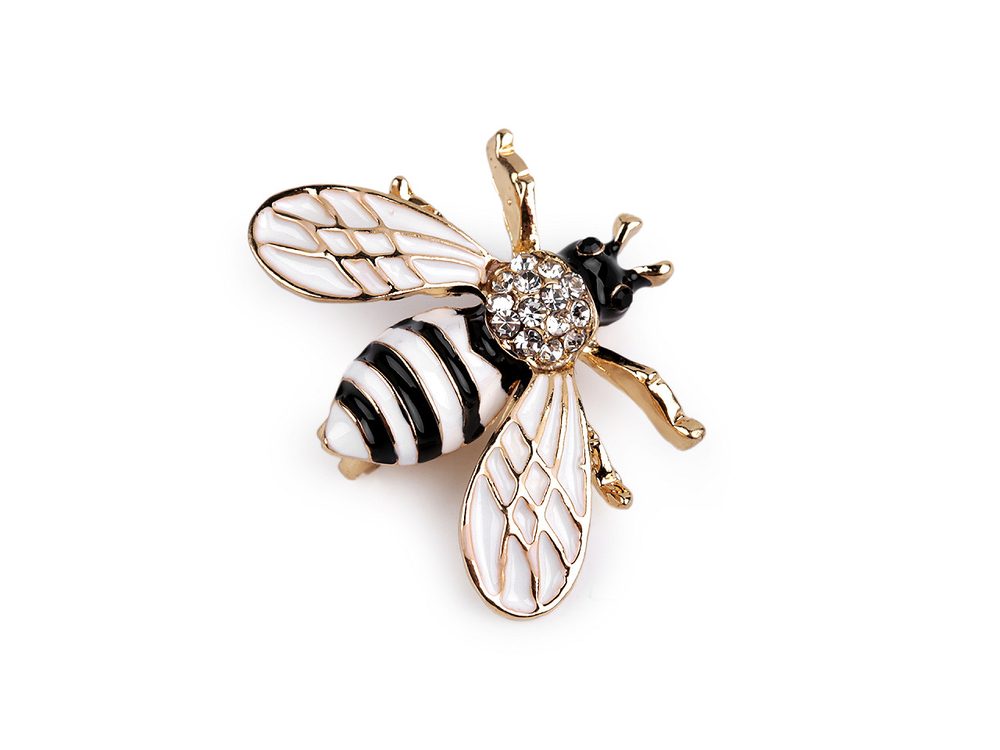 Brož s broušenými kamínky včela - 1 bílá