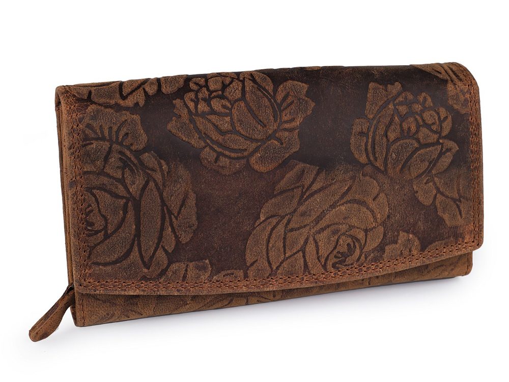 Dámská peněženka kožená s květy 10x19 cm - 5 hnědá