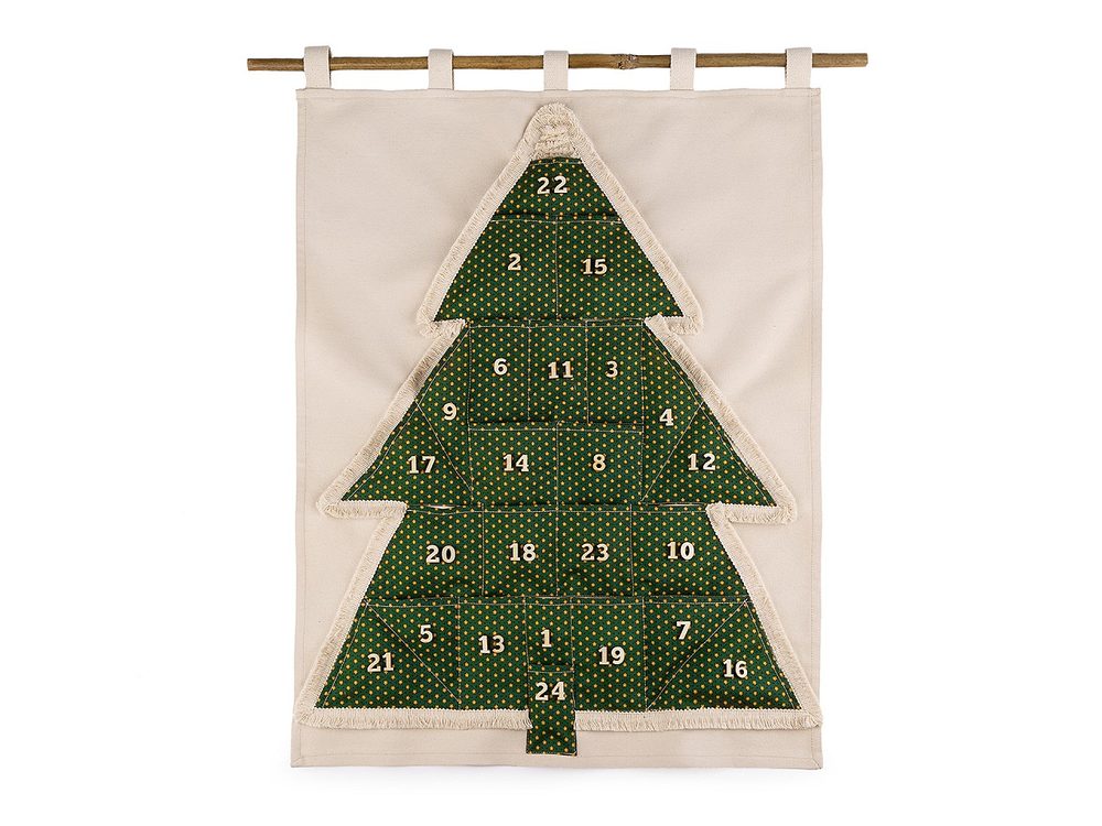 Závěsný adventní kalendář stromeček - 1 zelená