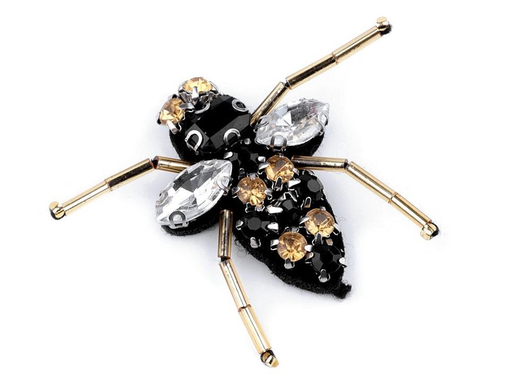 Aplikace včela s broušenými kameny - černá