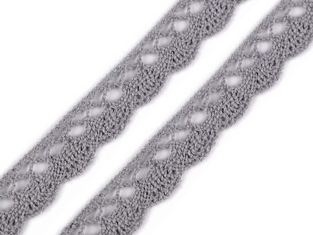 Bavlněná krajka šíře 15 mm paličkovaná METRÁŽ - 17 šedá