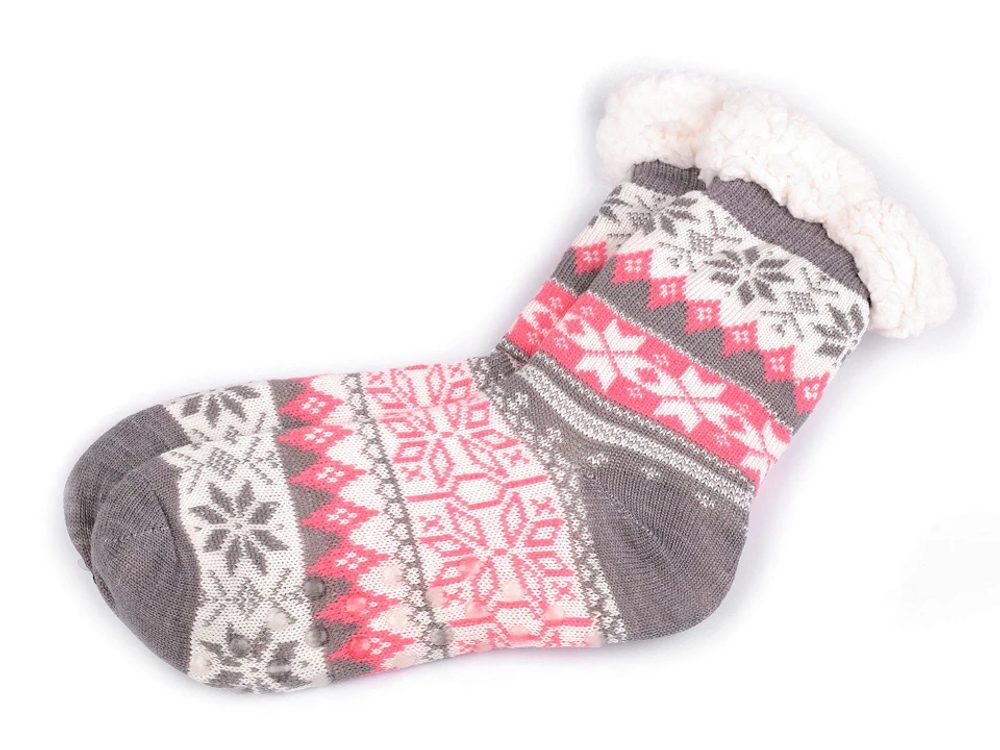 Ponožky zimní s protiskluzem, dlouhé - 27 (vel. 35-38) šedá