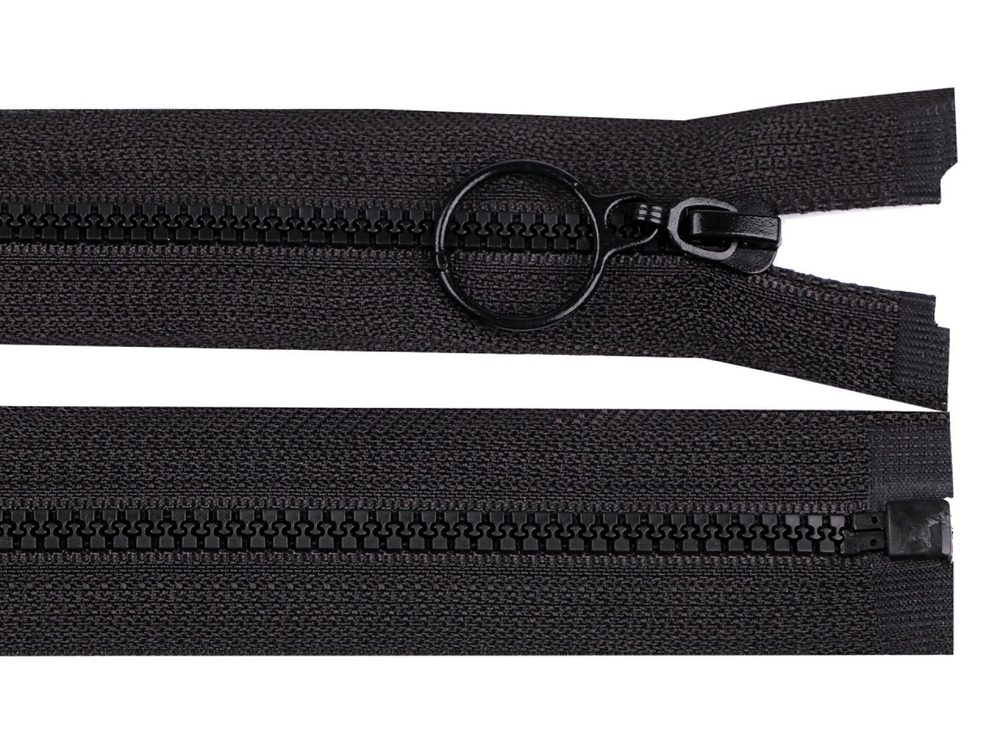 Kostěný zip 4 mm dělitelný s kroužkem délka 50 cm - černá