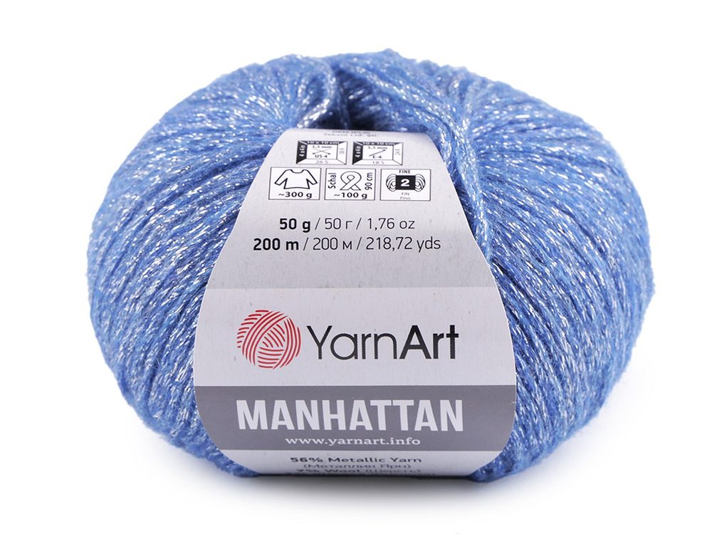 Pletací příze Manhattan 50 g - 6 (907) modrá jemná stříbrná