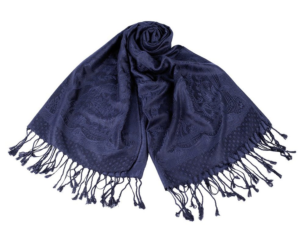 Šála typu pashmina s třásněmi 65x170 cm - 5 modrá pařížská