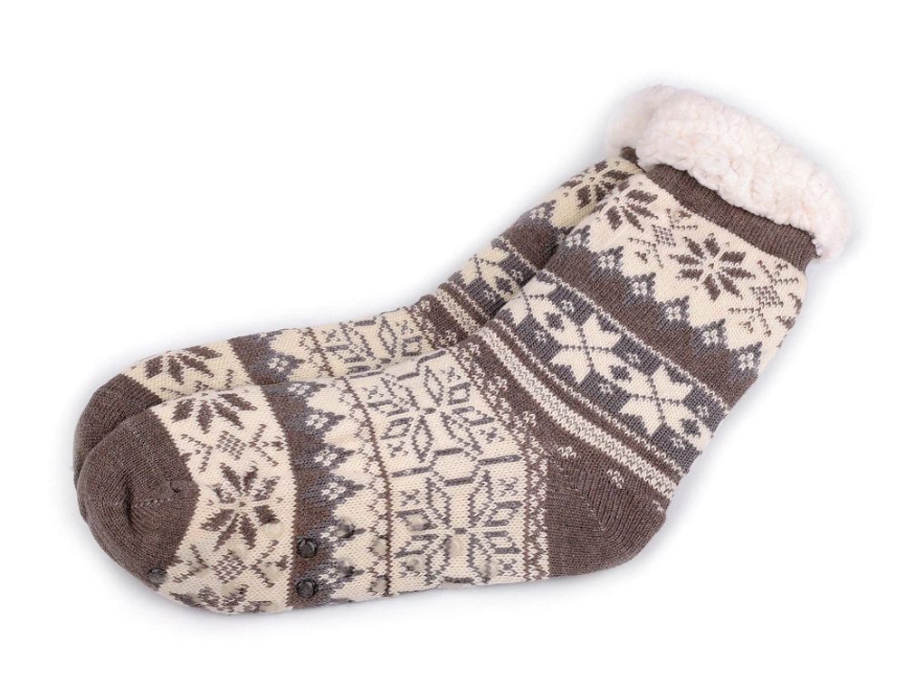Ponožky zimní s protiskluzem, dlouhé - 31 (vel. 35-38) béžová