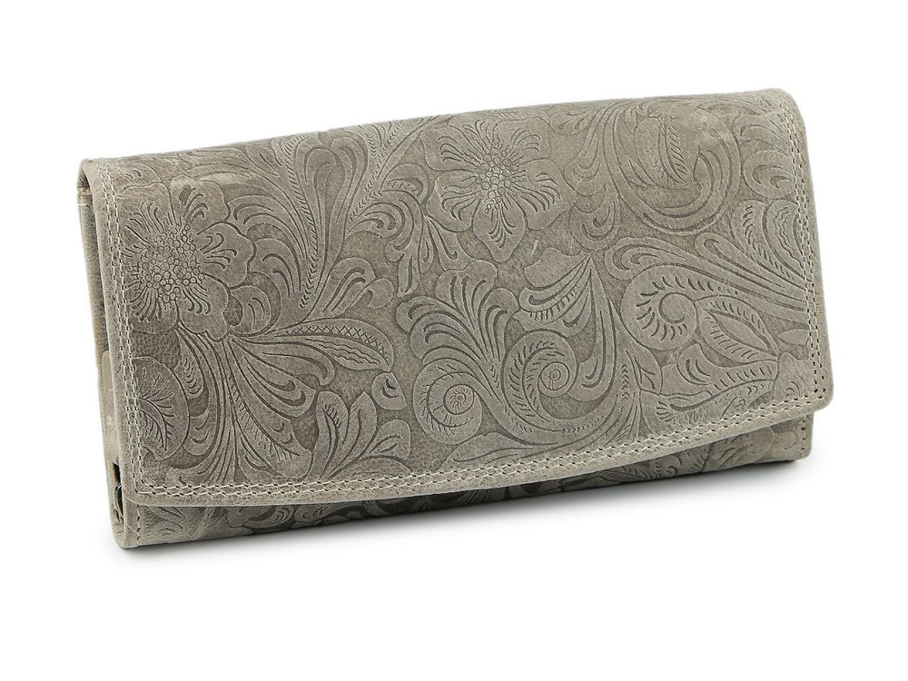 Dámská peněženka kožená růže, ornamenty 9,5x18 cm - 7 šedobéžová