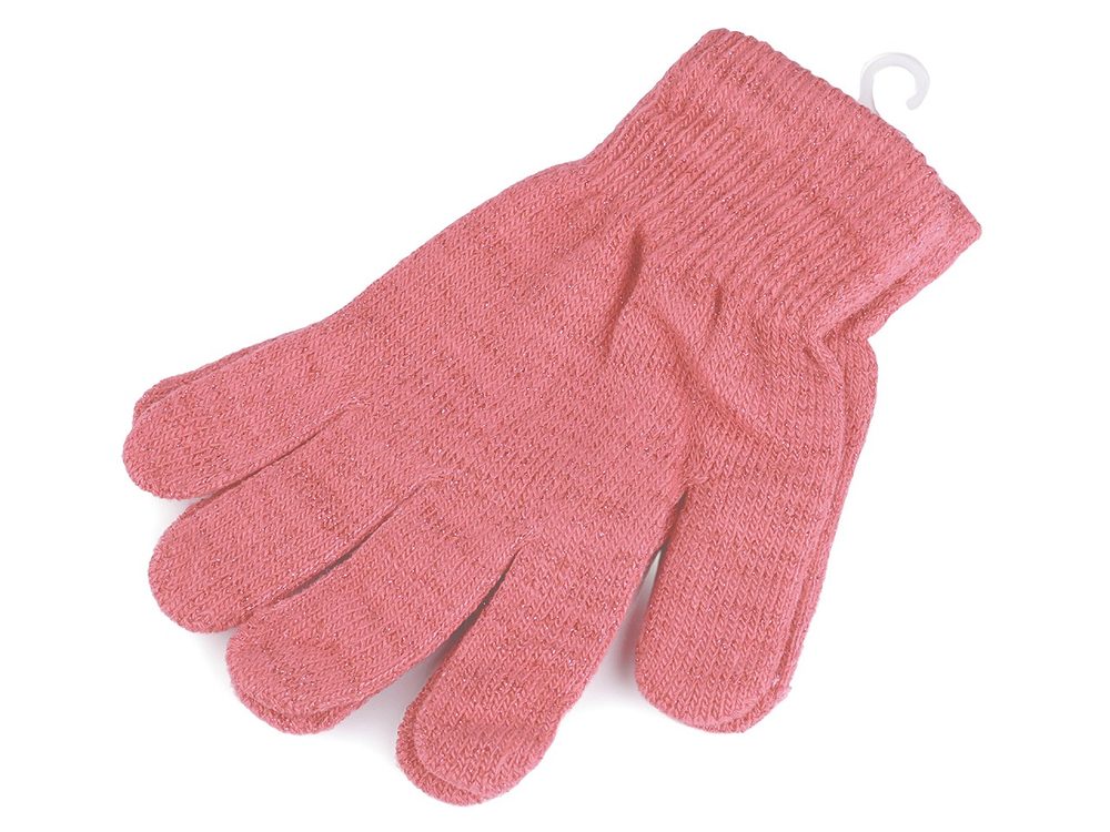 Dámské / dívčí pletené rukavice s lurexem - 7 růžová