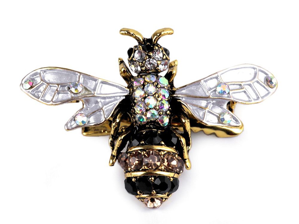 Brož / ozdoba s broušenými kamínky včela - zlatá