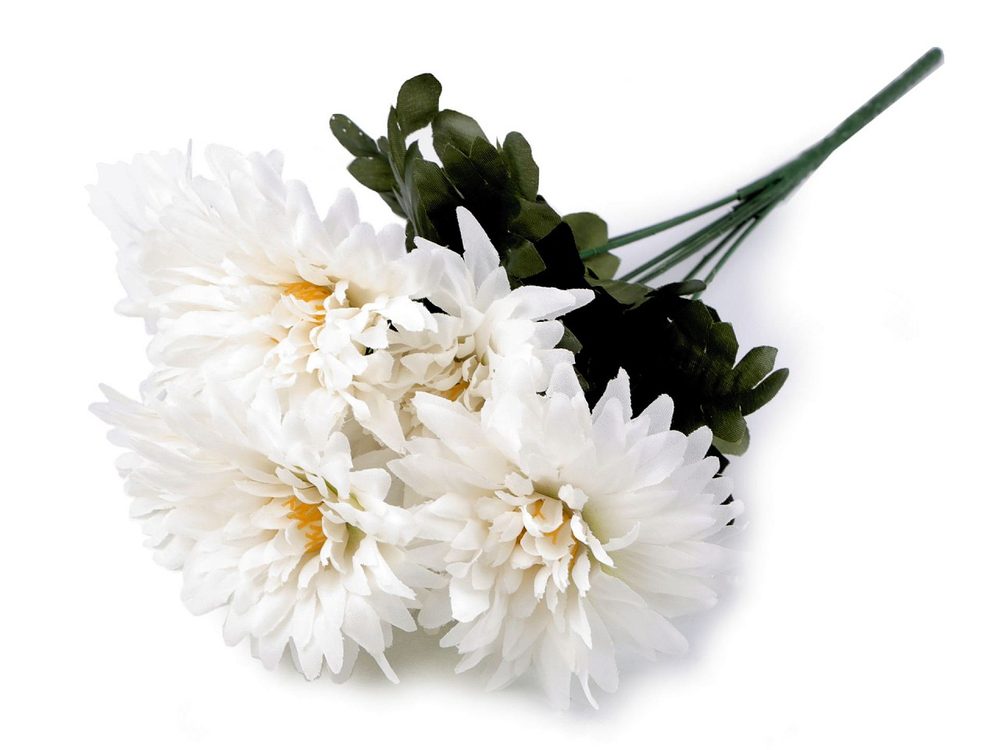 Umělá kytice chryzantéma - 2 bílá oranžová
