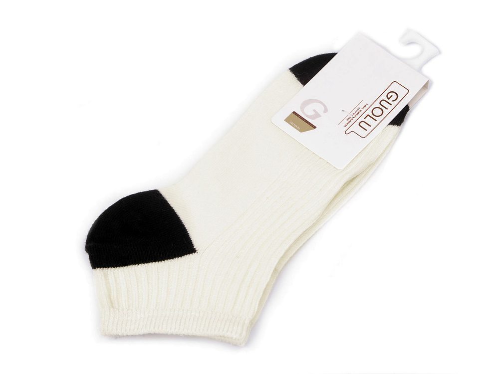 Dámské / dívčí bavlněné ponožky kotníkové - 2 krémová světlá černá