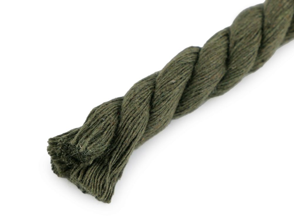 Bavlněná šňůra kroucená Ø10-13 mm návin 22,5m - 13 zelená tmavá khaki