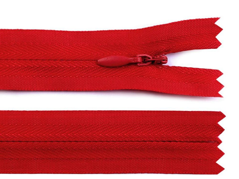 Zip skrytý nedělitelný 3 mm délka 40 cm - 148 červená