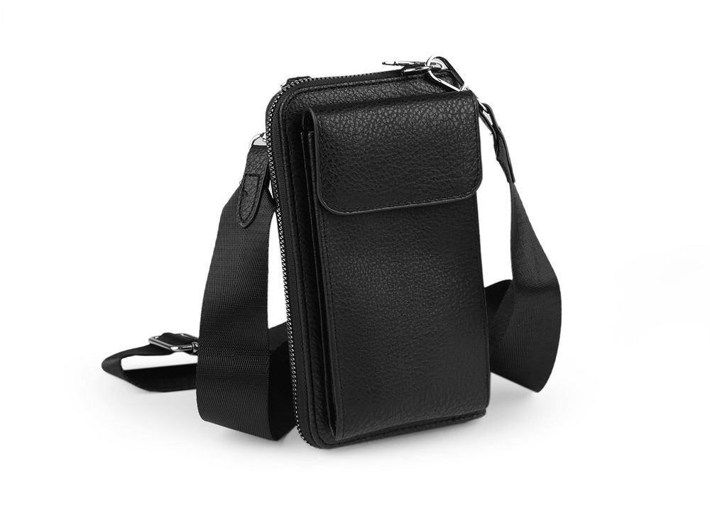 Peněženka s kapsou na mobil přes rameno crossbody s klíčenkou 11x19 cm - 6 černá