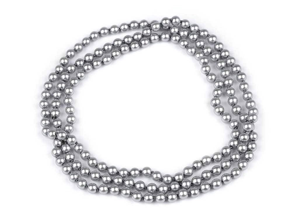 Perlový náhrdelník dlouhý, retro - 4 šedá světlá