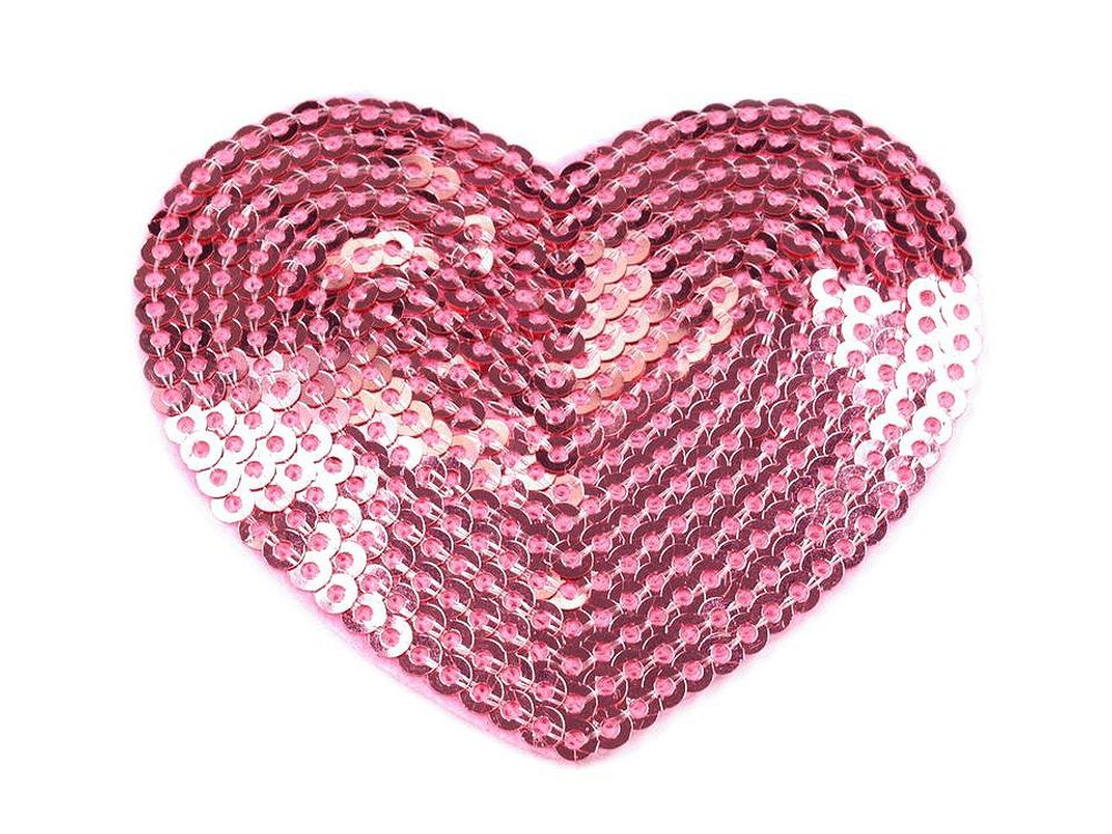 Nažehlovačka srdce s flitry 5 cm - 3 růžová světlá