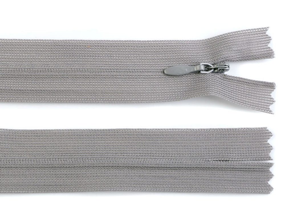 Spirálový zip skrytý šíře 3 mm délka 60 cm Dederon - 528 šedá perlová